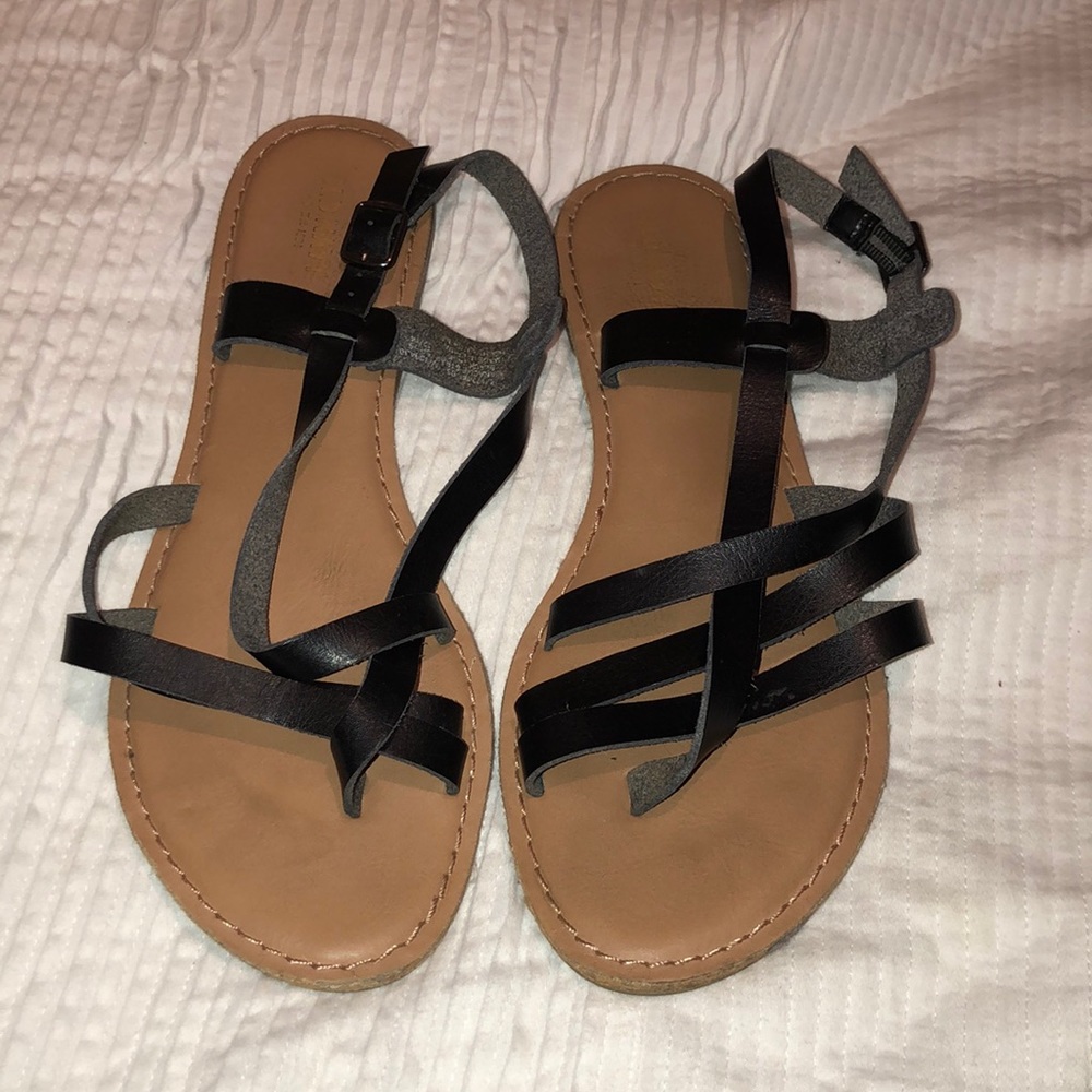 Black faux leather sandals